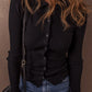 Black Ribbed Knit Collared Slim Fit Sweater Cardigan
