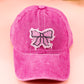 Rose Red Bow Knot Patchwork Washed Adjustable Baseball Cap