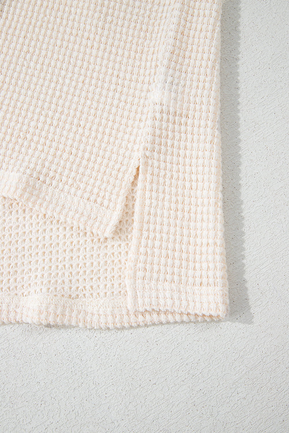 Beige Waffle Exposed Seam Detail Plus Size Short Sleeve Top