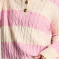 Pink Stripe Cable Knit Collared Henley Sweater