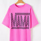 Bright Pink Checker MAMA Letter Printed Graphic Plus Size T Shirt