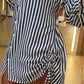 Striped Side Drawstring Buttoned Shirt Dress