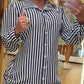 Striped Side Drawstring Buttoned Shirt Dress