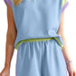 Blue Contrast Trim Cap Sleeve Tee Shorts Set