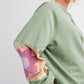 Smoke Green Flower Patchwork Raglan Sleeve Exposed Seam Oversized Top