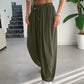High Waist Elastic Dtrawstring Cuffed Pants Casual Loose Fit Ruched Pants