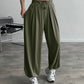 High Waist Elastic Dtrawstring Cuffed Pants Casual Loose Fit Ruched Pants