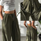 High Waist Elastic Dtrawstring Cuffed Pants Casual Loose Fit Ruched Pants