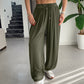 High Waist Elastic Dtrawstring Cuffed Pants Casual Loose Fit Ruched Pants