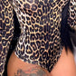 Leopard Print High Neck long Sleeve Slim Fit Bodysuit Sexy Hollow Out Overall