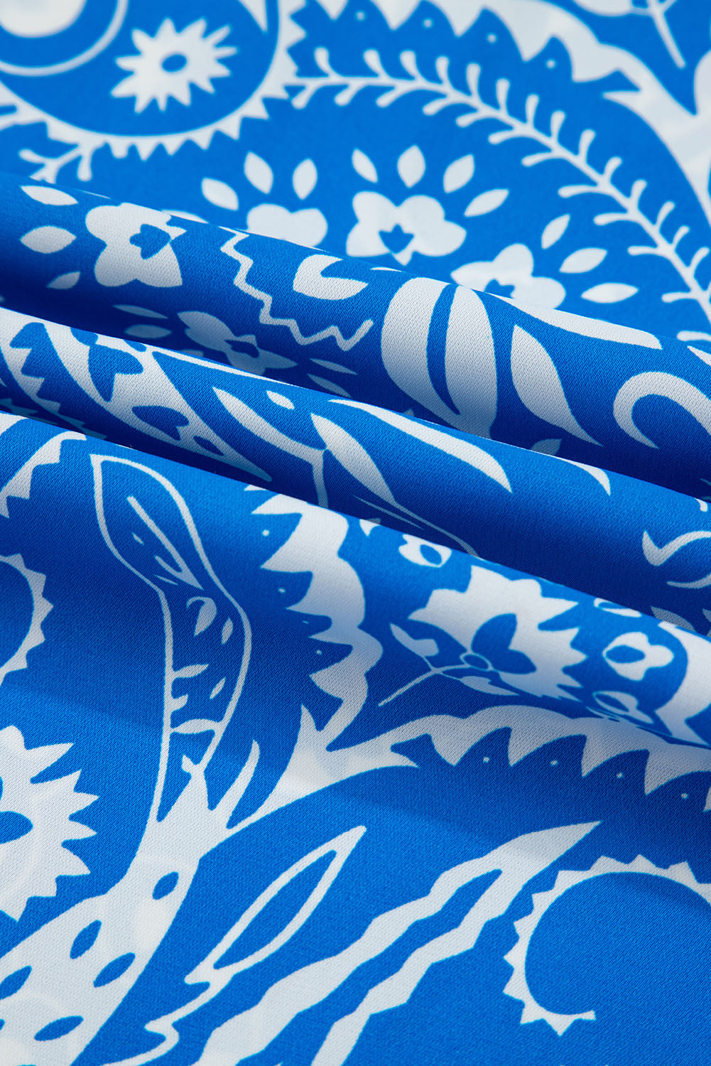 Blue Paisley V Neck Crisscross Backless Maxi Dress