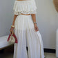 2 Pieces Outfit Off Shoulder Ruffles Crop Top and Casual High Waist Wide Leg Pants Set