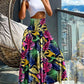 Tropical Leaf Print Shirred Wide Leg Pants