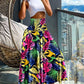 Coconut Tree Print Shirred Wide Leg Pants