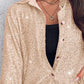 Allover Sequin Button down Long Sleeve Shirt Top