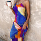 Colorblock Tie Dye Print Pleated Cami Maxi Dress