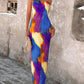 Colorblock Tie Dye Print Pleated Cami Maxi Dress