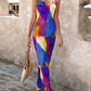 Colorblock Tie Dye Print Pleated Cami Maxi Dress