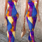 Colorblock Tie Dye Print Pleated Cami Maxi Dress