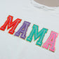 White MAMA Chenille Patched Crew Neck T Shirt
