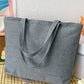 Dark Grey Flower Print Canvas Zipper Large Tote Bag