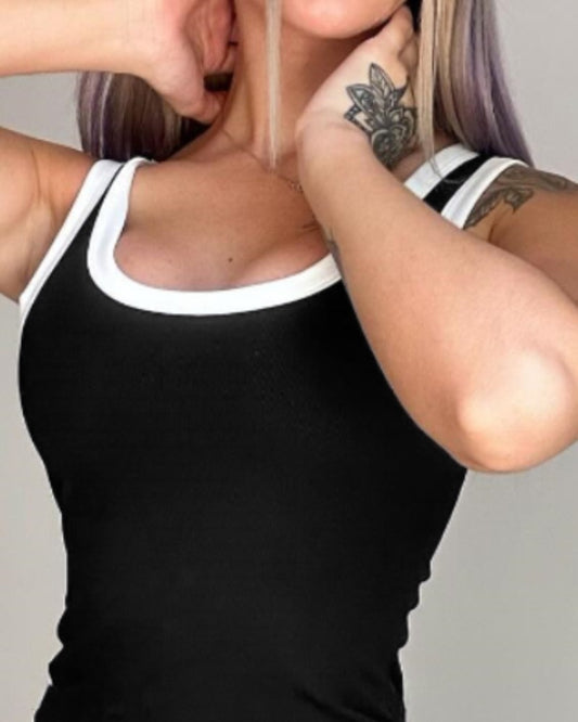 Contrast Binding U Neck Sleeveless Bodycon Dress