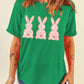 Bright Green Easter Floral Rabbit Print Crew Neck T Shirt