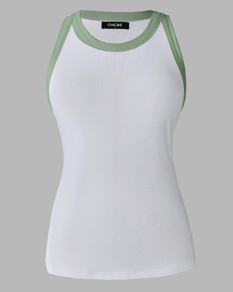 Contrast Binding Tank Tops Summer Sleeveless Basic Cami Top Shirt Slim Knit Ribbed Racerback Blouses