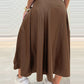 High Waist A Line Midi Skirt Casual Faux Leather Pleated Skirt