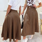High Waist A Line Midi Skirt Casual Faux Leather Pleated Skirt