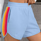 Beau Blue Color Block Stripes Elastic High Waist Active Shorts