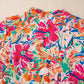 Multicolour Floral Print Bell Sleeve V Neck Blouse