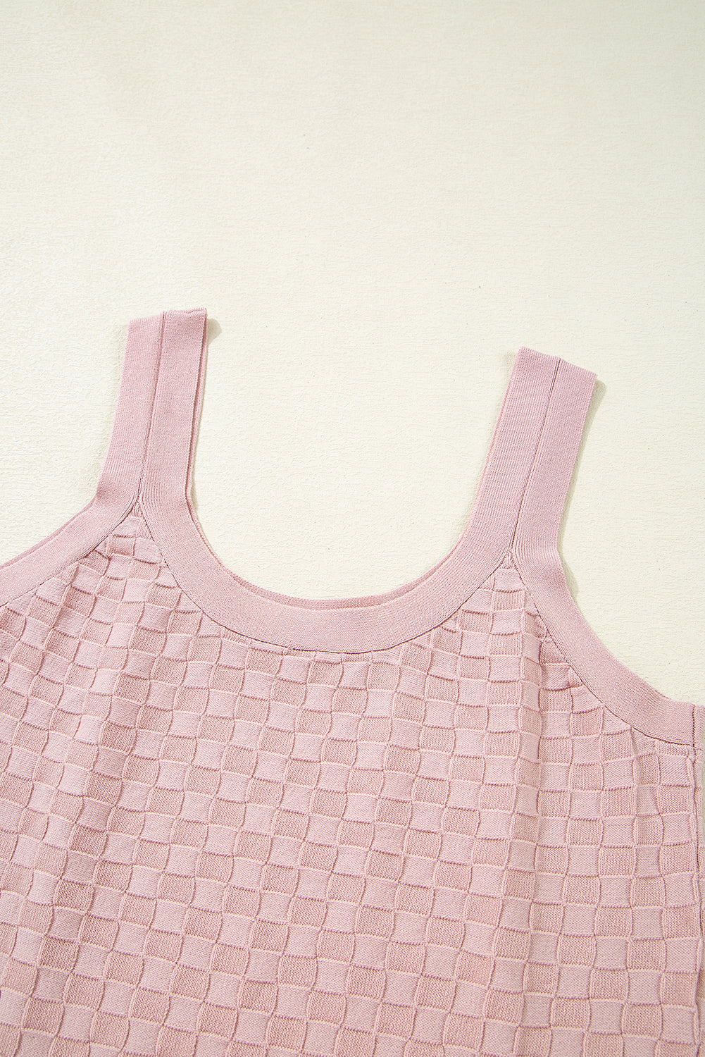 Light Pink Solid Textured Checkered U Neck Sweater Vest