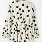 Beige Polka Dot Printed Surplice V Neck Puff Sleeve Mini Dress