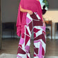 Cold Shoulder Batwing Sleeve Top and Colorblock Wide Leg Pants Set