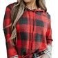 Fiery Red Christmas Plaid Striped Patchwork Drawstring Hoodie