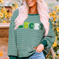 Green Stripe Chenille LUCKY Patched Pattern St Patrick Long Sleeve Top