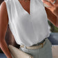 V Neck Sleeveless Ruched Tank Casual Summer Basics Work Top