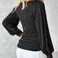 Glitter Cowl Neck Long Sleeve Blouse Ruched Waist Pullover Shirt