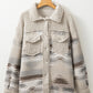 Khaki Western Aztec Print Sherpa Splicing Buttoned Flap Pocket Coat