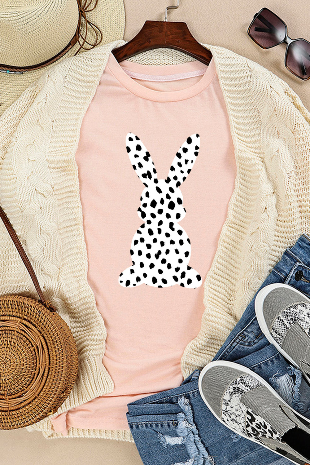 Pink Spotty Bunny Printed Easter Fashion T Shirt