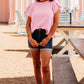 Pink Textured Ruffle Short Sleeve Pullover Top