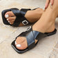 Black Criss Cross Rhinestone Buckle Decor Square Toe Slippers