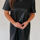 Black Faux Leather Loose T-shirt Dress