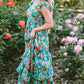 Green Floral Print Sleeveless Ruffle Tiered Maxi Dress