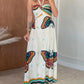 Butterfly Pattern Halter Sleeveless Maxi Dress Casual Hollow out Waist A Line Dress
