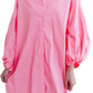 Bright Pink Balloon Sleeve Button Up Mini Shirt Dress