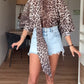 Leopard Print High Neck Lantern Sleeve Casual Tied Detail Blouse