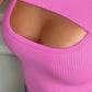 Fake Two Piece Cutout O neck Ribbed Tank Top