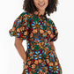 Multicolour Floral Puff Short Sleeve Shirt Mini Dress